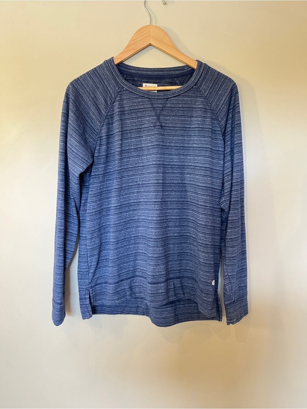 Champion Men’s Blue Heather Stripe Crewneck Large Pullover - Picture 3 of 6